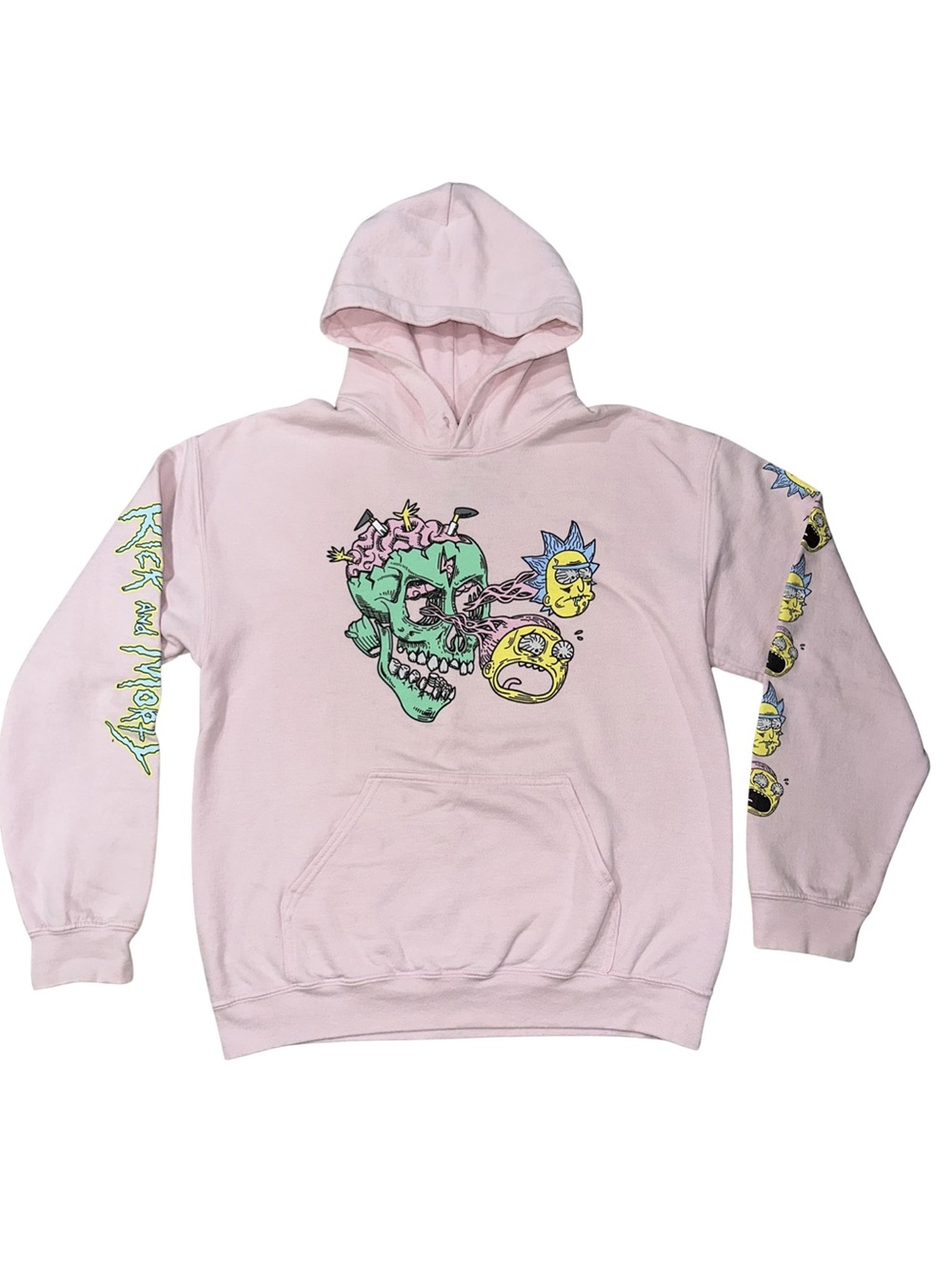 Rick & Morty Adult Swim Pink Hoodie Graphic Sweatshirt Size Medium